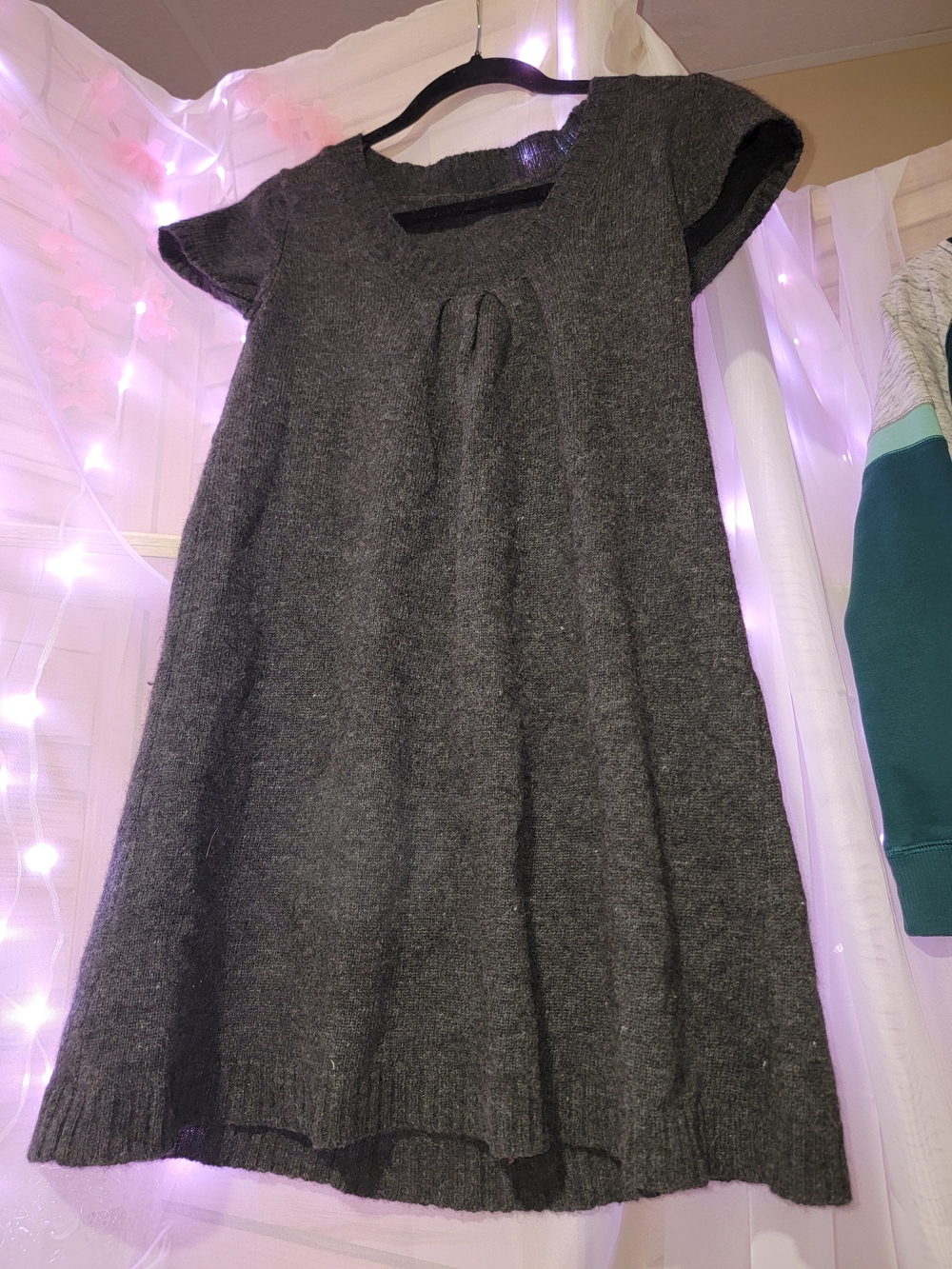 Gray Knit Wool Blend Bow Tie Dress